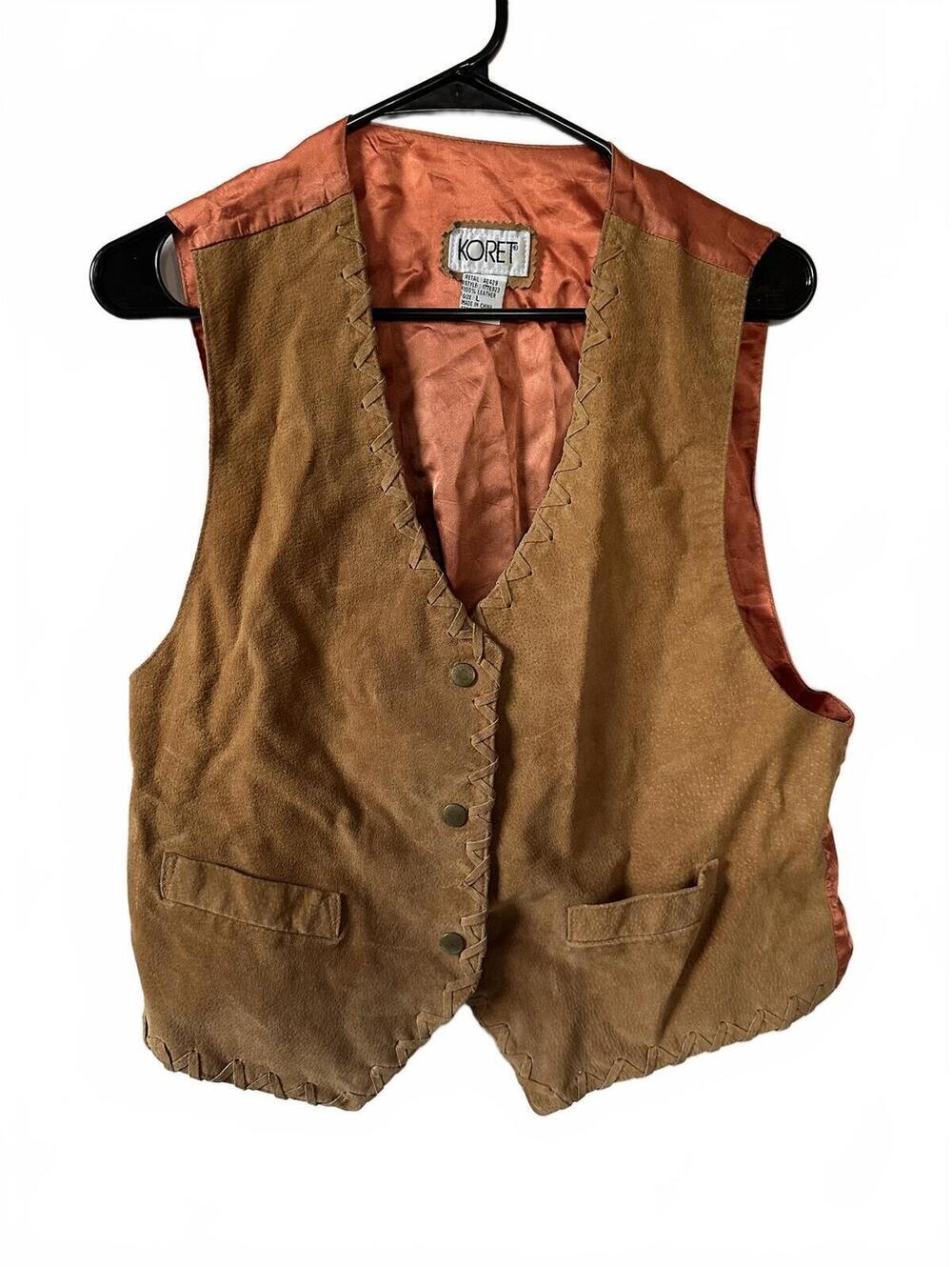 Vintage Koret Brown Genuine Leather Vest with Satin Lining